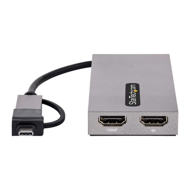 StarTech.com - Adaptador de USB a HDMI Doble, USB A/C a 2 Pantallas HDMI (1x 4K30Hz, 1x 1080p), Dongle Integrado USB-A a C, Cabl