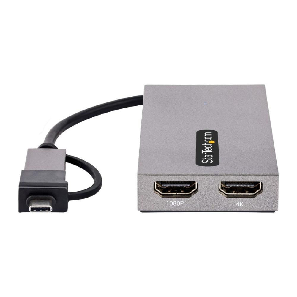 StarTech.com - Adaptador de USB a HDMI Doble, USB A/C a 2 Pantallas HDMI (1x 4K30Hz, 1x 1080p), Dongle Integrado USB-A a C, Cabl