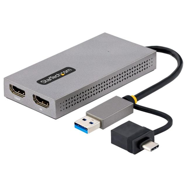 StarTech.com - Adaptador de USB a HDMI Doble, USB A/C a 2 Pantallas HDMI (1x 4K30Hz, 1x 1080p), Dongle Integrado USB-A a C, Cabl