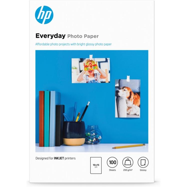 HP - Papel fotográfico Everyday, brillante, 200 g/m2, 10 x 15 cm (101 x 152 mm), 100 hojas