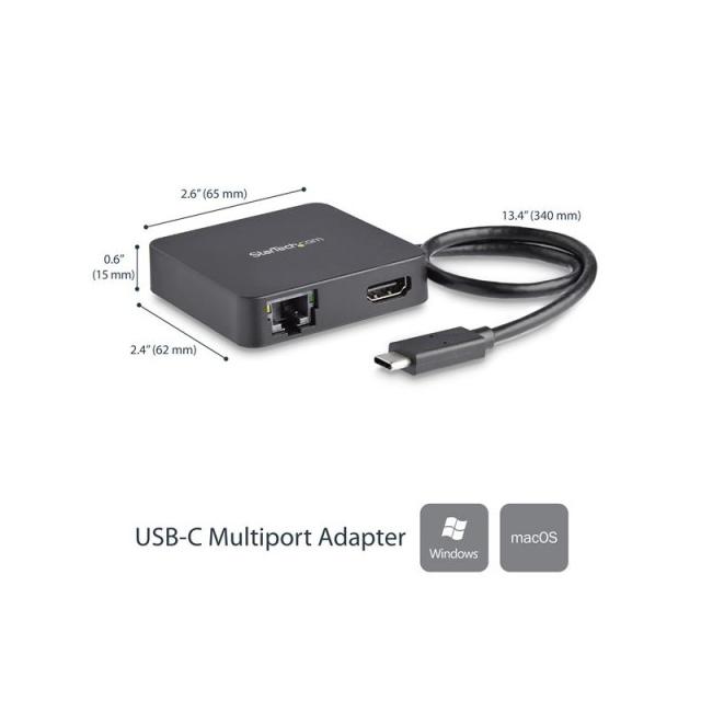 StarTech.com - Adaptador Multipuertos USB C - Mini Dock Portátil USB-C 4K HDMI - Gigabit Ethernet - Hub USB 3.0 (1x USB-A 1x USB