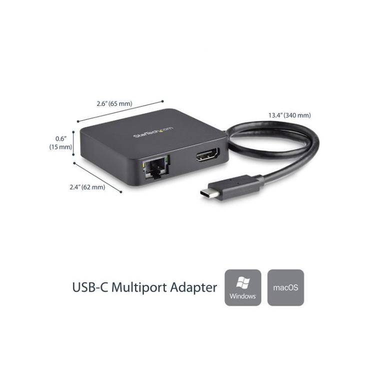 StarTech.com - Adaptador Multipuertos USB C - Mini Dock Portátil USB-C 4K HDMI - Gigabit Ethernet - Hub USB 3.0 (1x USB-A 1x USB
