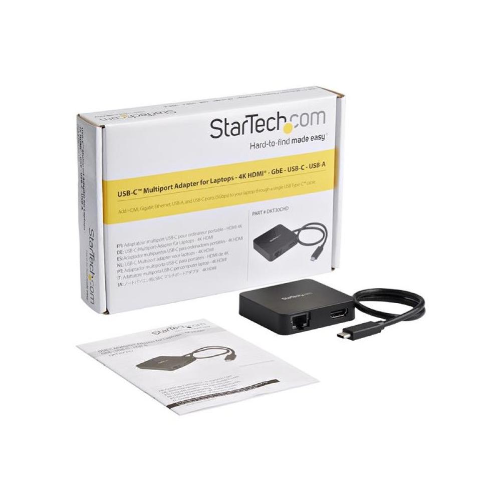 StarTech.com - Adaptador Multipuertos USB C - Mini Dock Portátil USB-C 4K HDMI - Gigabit Ethernet - Hub USB 3.0 (1x USB-A 1x USB