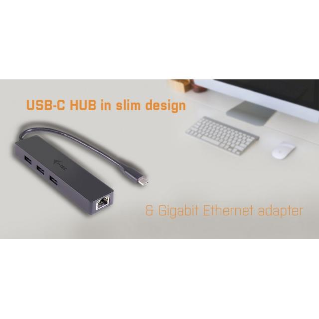 i-tec - Advance USB-C Slim Passive HUB 3 Port + Gigabit Ethernet Adapter