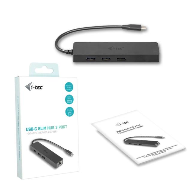 i-tec - Advance USB-C Slim Passive HUB 3 Port + Gigabit Ethernet Adapter