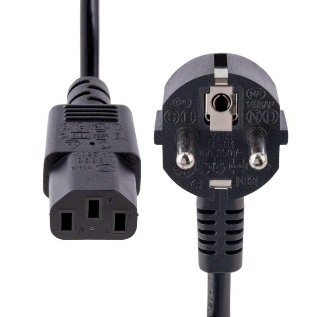 StarTech.com - Cable de 1m (3 pies) de Alimentación para Ordenador, 18AWG, UE Schuko a C13, 250V 10A, Cable de Corriente, Cable