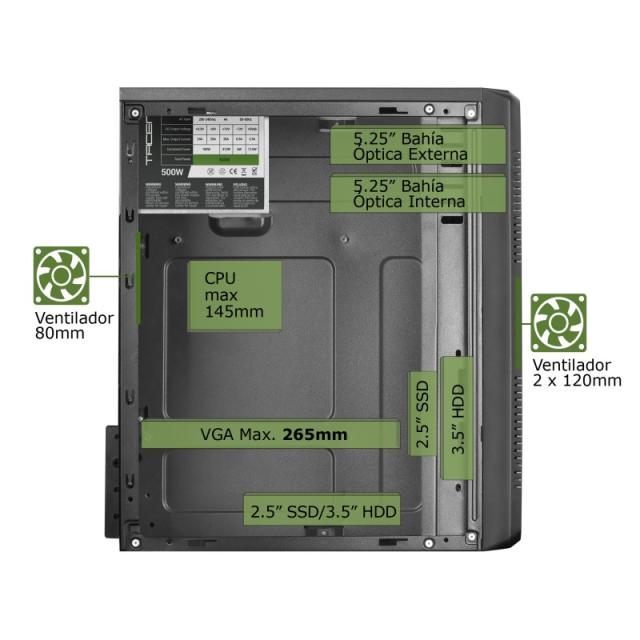 Tacens Anima - Anima ACM500, Caja PC Micro ATX y Fuente PC 500W, Compacta, USB 3.0, Aluminio