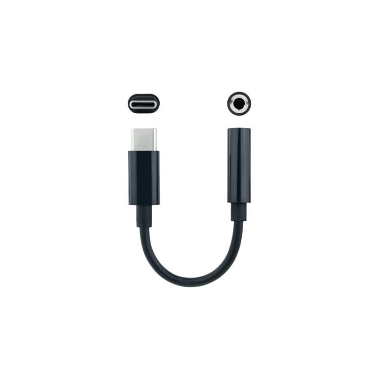 Nanocable - Cable Adaptador Audio USB-C/M a Jack 3.5/H, 11 cm, Negro