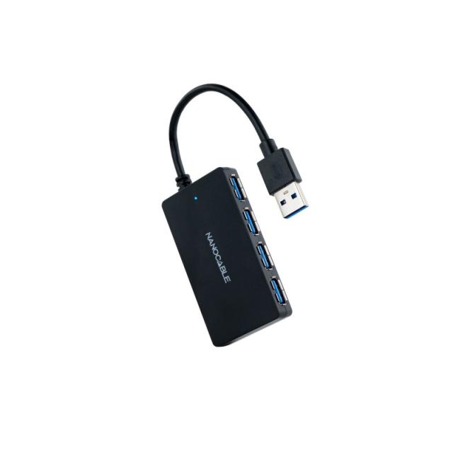 Nanocable - Hub USB 3.0 con 4 Puertos de USB 3.0, USB-A/M-USB 3.0/H, Negro, 15 cm