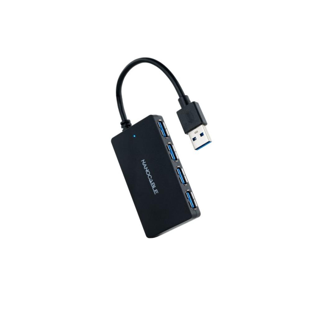 Nanocable - Hub USB 3.0 con 4 Puertos de USB 3.0, USB-A/M-USB 3.0/H, Negro, 15 cm