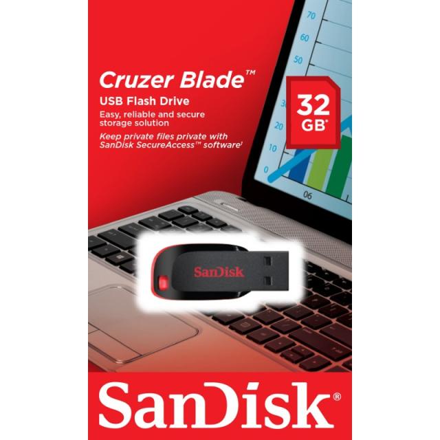 SanDisk - Cruzer Blade unidad flash USB 32 GB USB tipo A 2.0 Negro, Rojo
