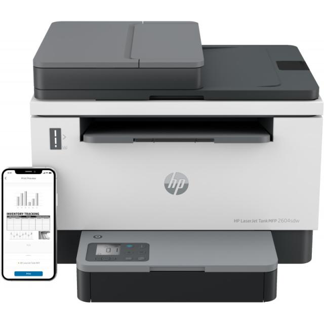 HP - LaserJet Tank 2604sdw Inalámbrico Multifunction Blanco y negro Impresora, Fotocopiadora, escáner Dúplex