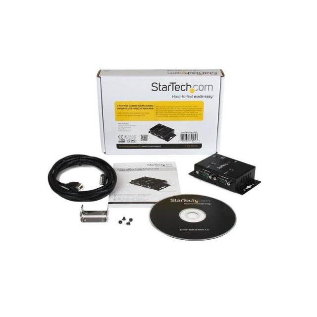 StarTech.com - Concentrador Hub Industrial de 2 Puertos Serie Serial RS232 a USB Montaje Riel DIN Pared