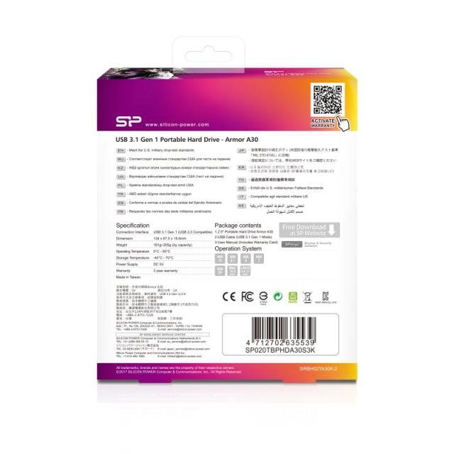 Silicon Power - Armor A30 disco duro externo 2000 GB Negro