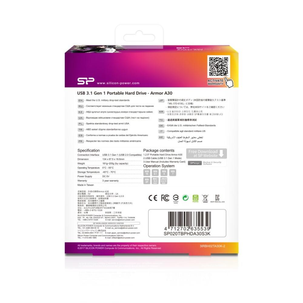 Silicon Power - Armor A30 disco duro externo 2000 GB Negro