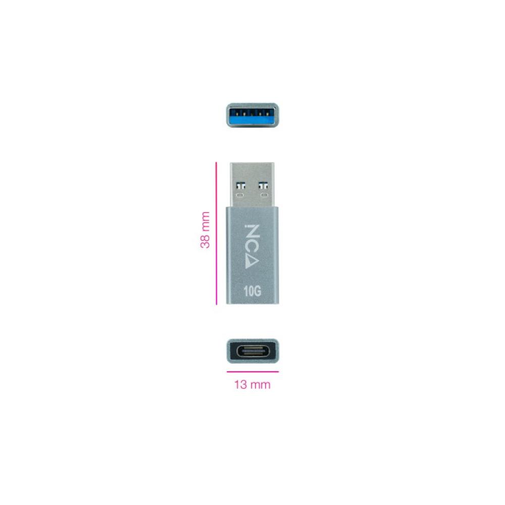 Nanocable - Adaptador USB-A 3.1 GEN2 a USB-C, USB-A/M-USB-C/H, Gris