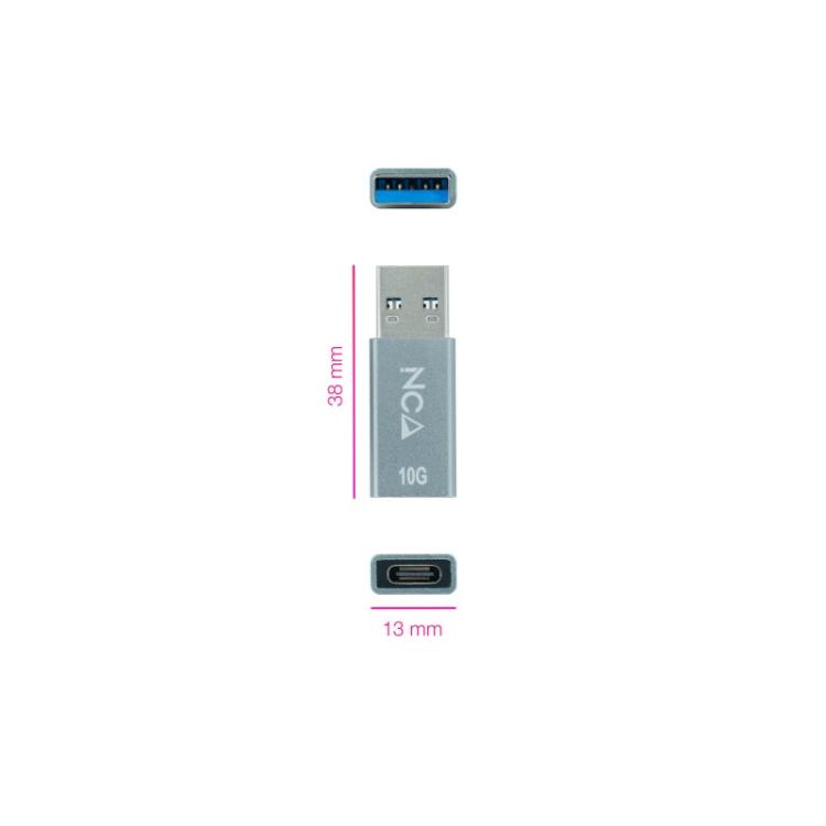 Nanocable - Adaptador USB-A 3.1 GEN2 a USB-C, USB-A/M-USB-C/H, Gris