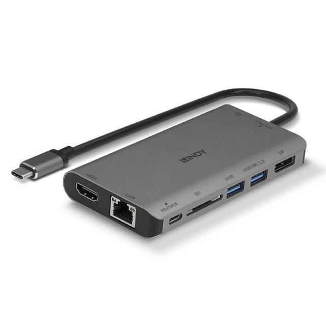 Lindy - 43323 base para portátil y replicador de puertos Alámbrico USB 3.2 Gen 1 (3.1 Gen 1) Type-C Negro, Gris