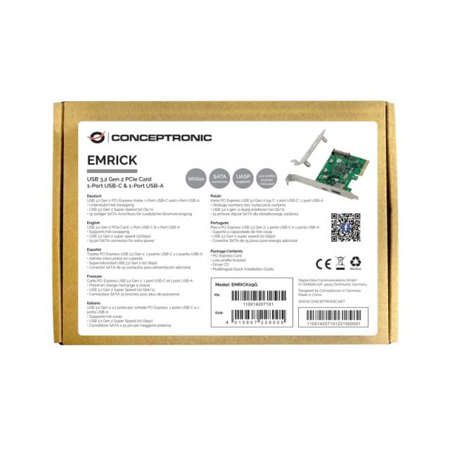 Conceptronic - EMRICK09G tarjeta y adaptador de interfaz Interno USB 3.2 Gen 2 (3.1 Gen 2)