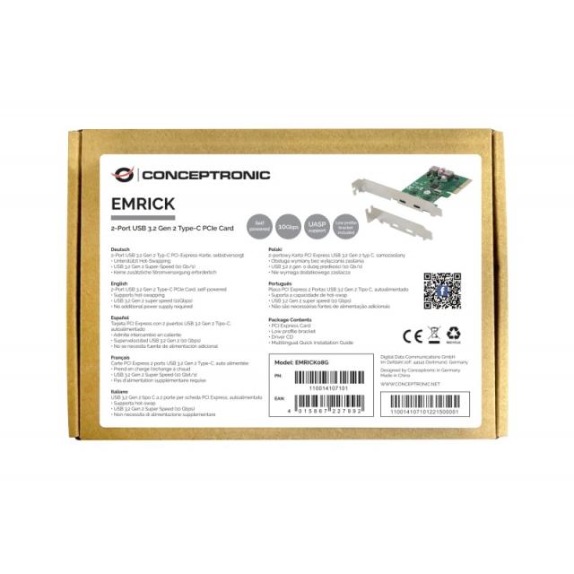Conceptronic - EMRICK08G tarjeta y adaptador de interfaz Interno USB 3.2 Gen 2 (3.1 Gen 2)
