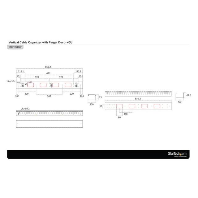 StarTech.com - Gestor Organizador Vertical de Cableado con Lengüetas - 0U - 1,8m