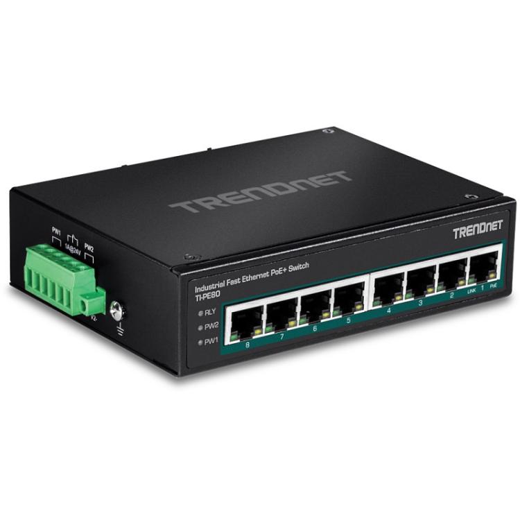 Trendnet - TI-PE80 switch No administrado Fast Ethernet (10/100) Energía sobre Ethernet (PoE) Negro