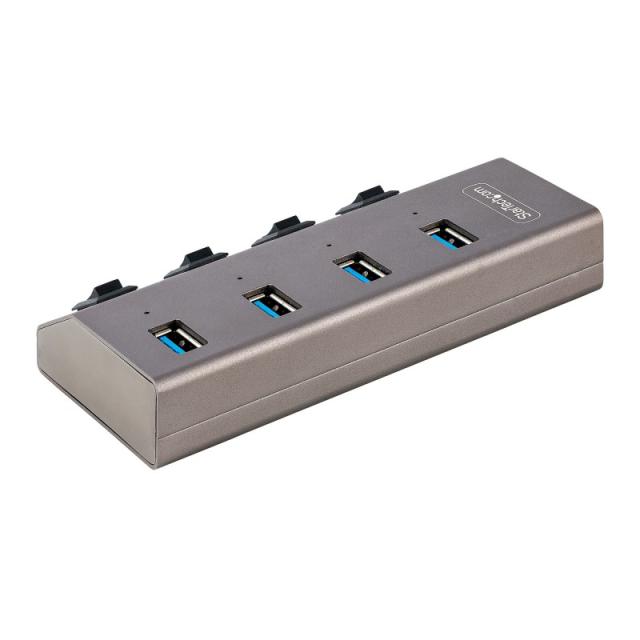 StarTech.com - Hub USB-C Autoalimentado de 4 puertos con Interruptores Individuales - Concentrador USB 3.0 a 5 Gbps con Fuente d