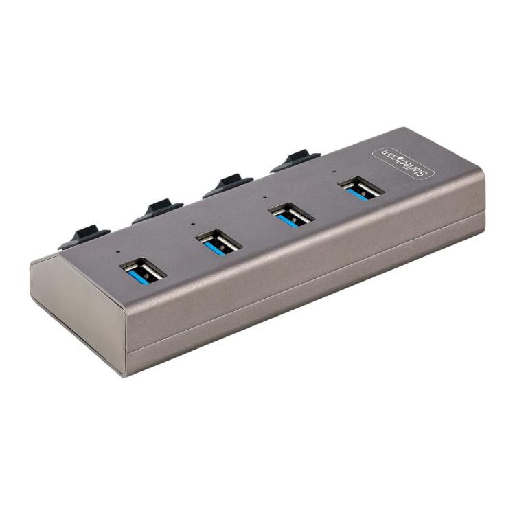 StarTech.com - Hub USB-C Autoalimentado de 4 puertos con Interruptores Individuales - Concentrador USB 3.0 a 5 Gbps con Fuente d