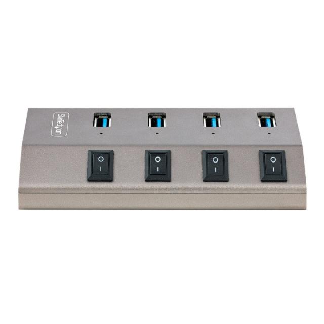StarTech.com - Hub USB-C Autoalimentado de 4 puertos con Interruptores Individuales - Concentrador USB 3.0 a 5 Gbps con Fuente d