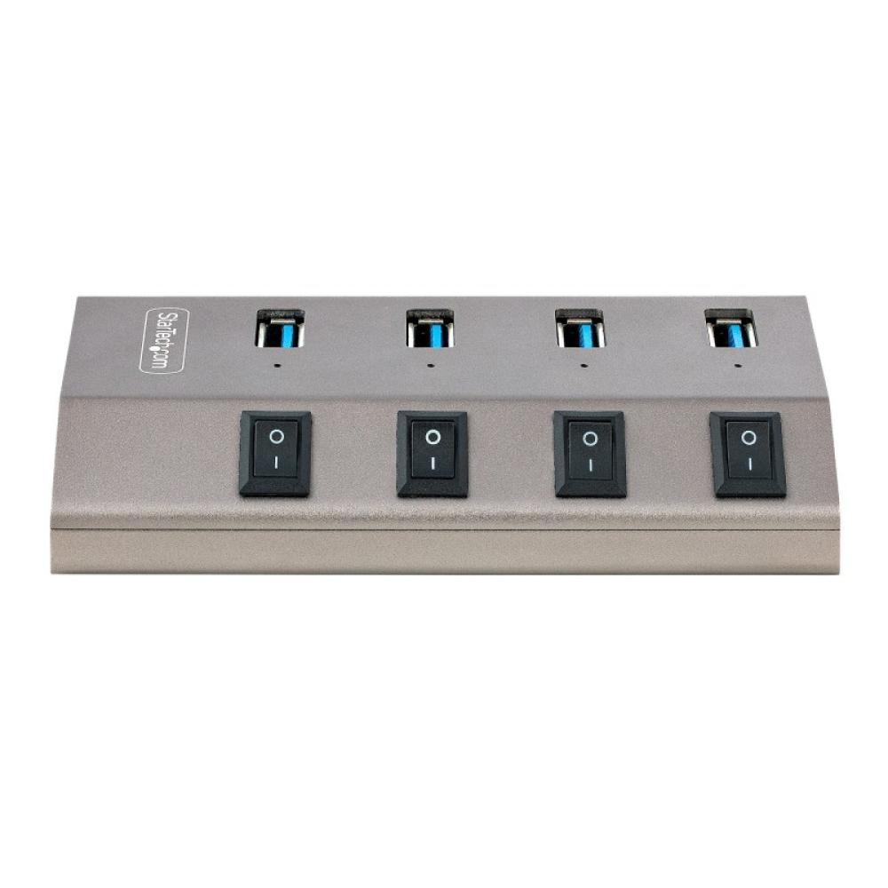StarTech.com - Hub USB-C Autoalimentado de 4 puertos con Interruptores Individuales - Concentrador USB 3.0 a 5 Gbps con Fuente d