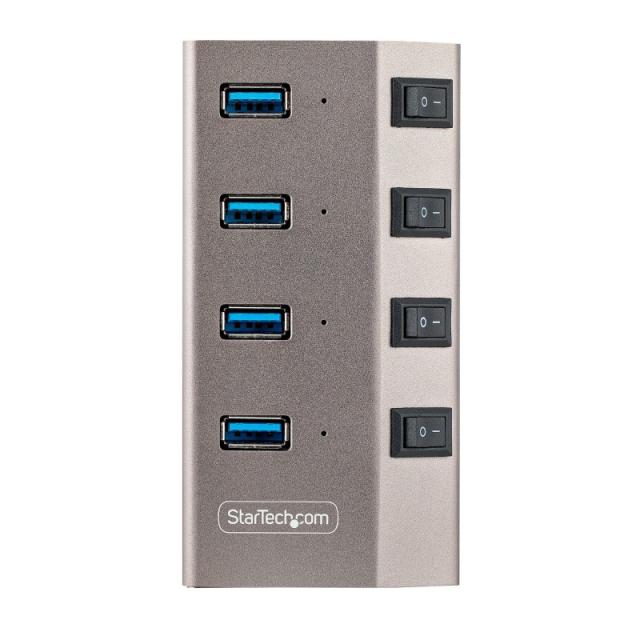 StarTech.com - Hub USB-C Autoalimentado de 4 puertos con Interruptores Individuales - Concentrador USB 3.0 a 5 Gbps con Fuente d