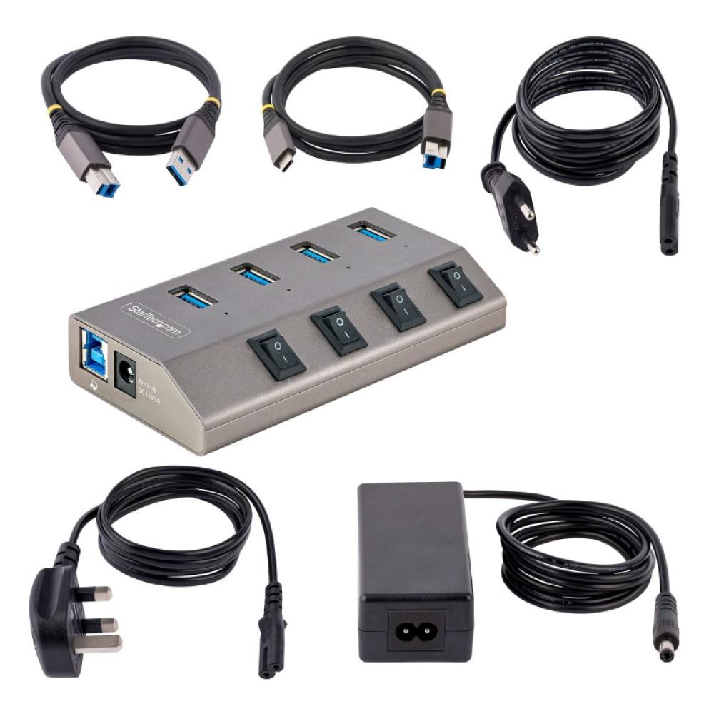 StarTech.com - Hub USB-C Autoalimentado de 4 puertos con Interruptores Individuales - Concentrador USB 3.0 a 5 Gbps con Fuente d