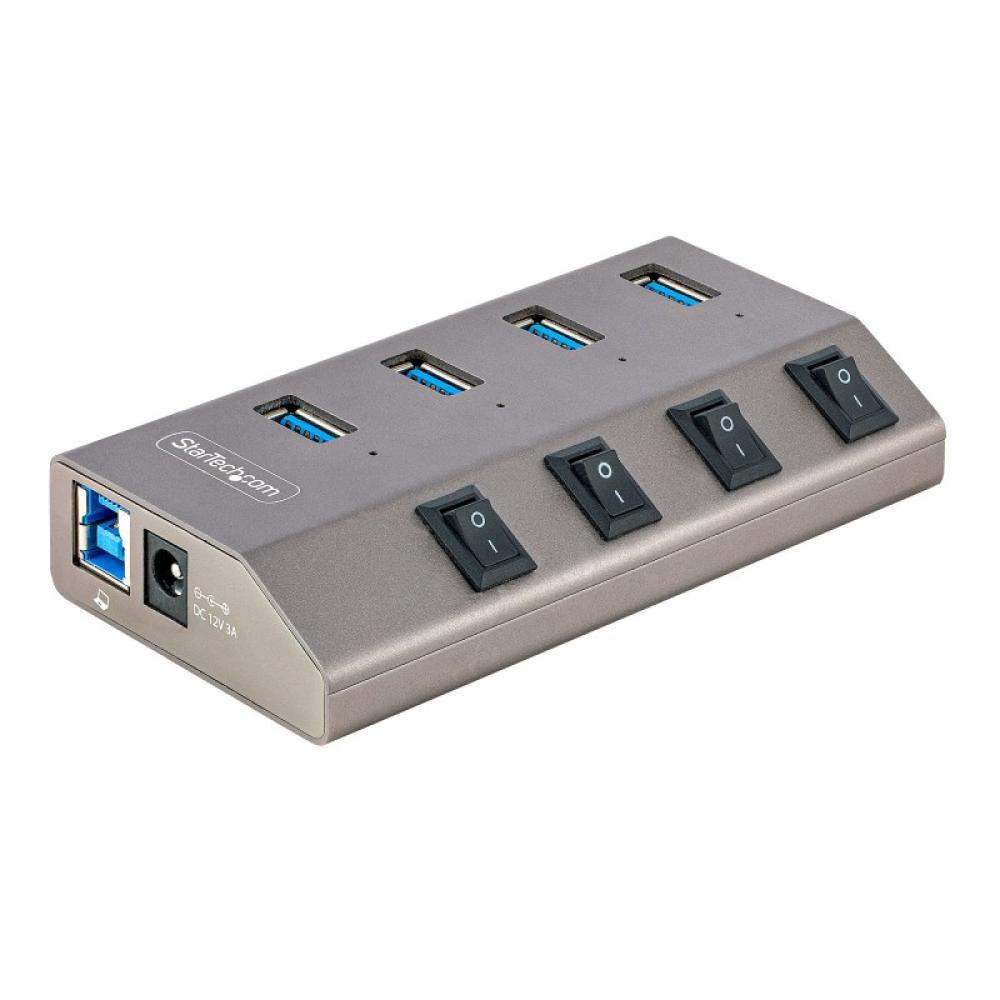 StarTech.com - Hub USB-C Autoalimentado de 4 puertos con Interruptores Individuales - Concentrador USB 3.0 a 5 Gbps con Fuente d