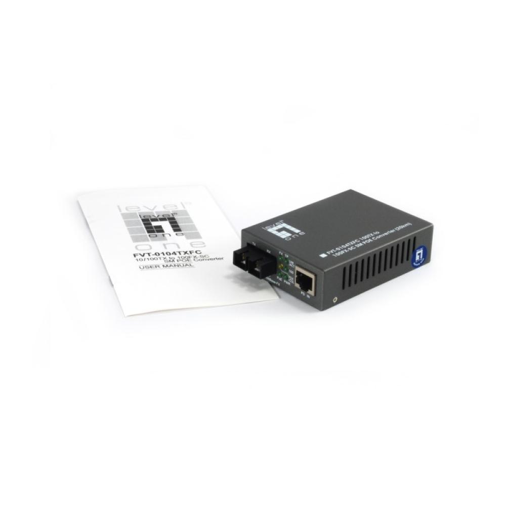 LevelOne - Convertidor SC SMF 10/100BASE-TX a 100BASE-FX PoE PD