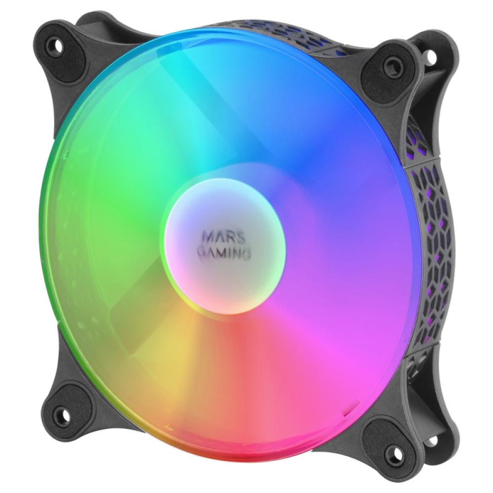 Mars Gaming - MFDUO, Kit 2 Ventiladores FRGB Rainbow 360°, Ultra-silencioso, Doble Conexión 3PIN + 4PIN, Negro