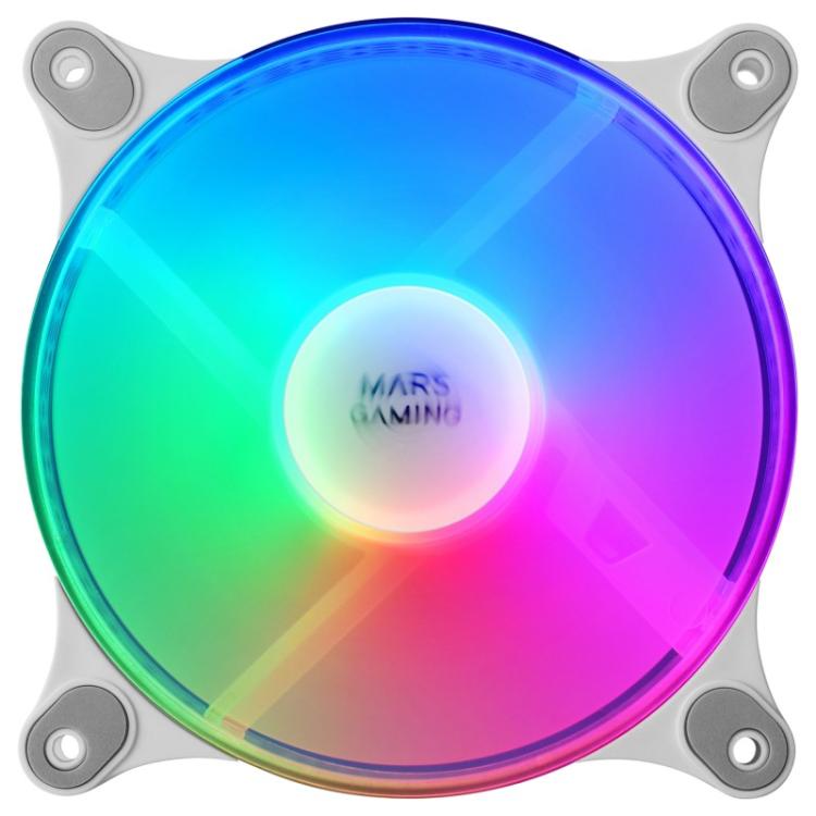 Mars Gaming - MFDUO, Kit 2 Ventiladores FRGB Rainbow 360°, Ultra-silencioso, Doble Conexión 3PIN + 4PIN, Blanco