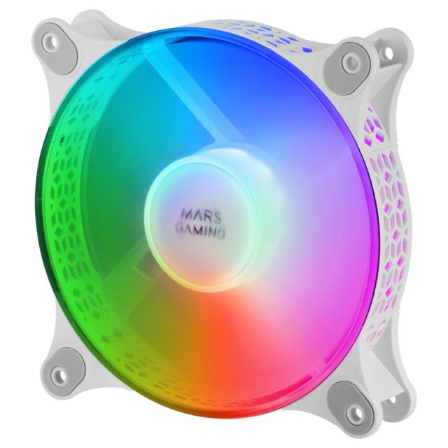 Mars Gaming - MFDUO, Kit 2 Ventiladores FRGB Rainbow 360°, Ultra-silencioso, Doble Conexión 3PIN + 4PIN, Blanco