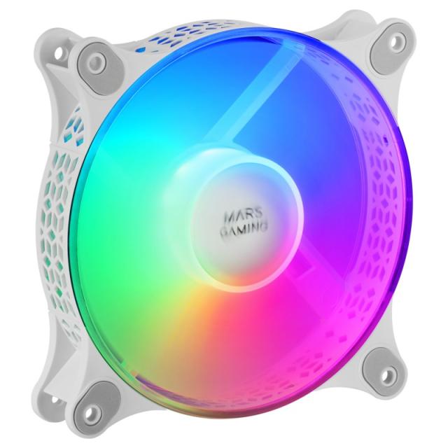 Mars Gaming - MFDUO, Kit 2 Ventiladores FRGB Rainbow 360°, Ultra-silencioso, Doble Conexión 3PIN + 4PIN, Blanco