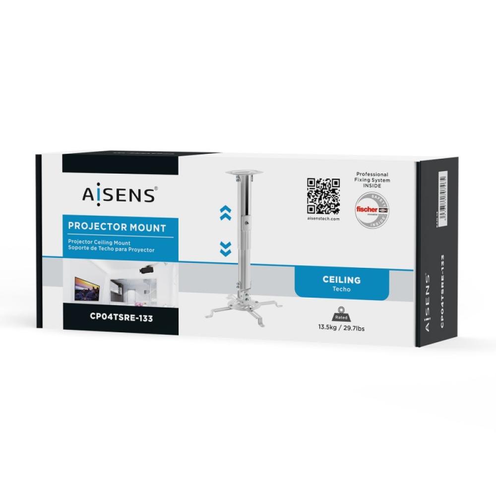 AISENS - Soporte Universal Giratorio, Inclinable y Extensible de Techo para Proyector 13.5Kg, Blanco