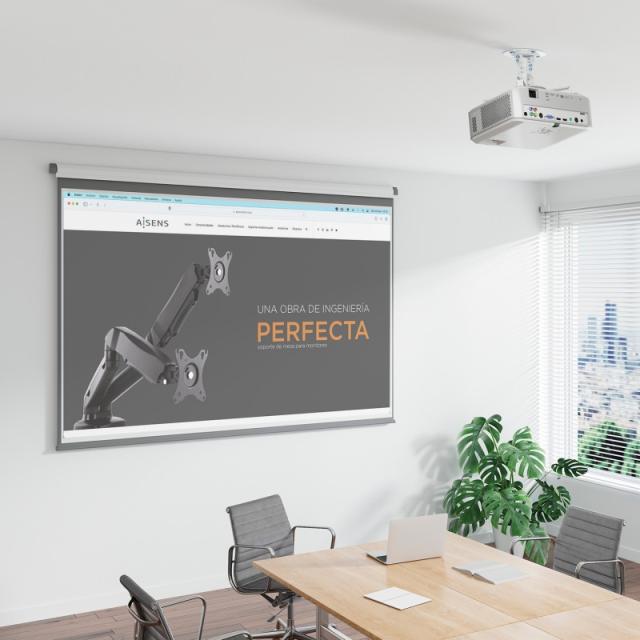 AISENS - Soporte Universal Giratorio, Inclinable de Techo para Proyector 13.5Kg, Blanco