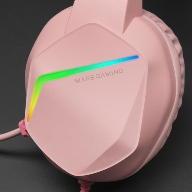 Mars Gaming - MH122 Rosa, Cascos Gaming FRGB Over Ear con Micrófono, Sonido HiFi, Cancelación de Sonido, Ultraligeros, PS4 PS5 X