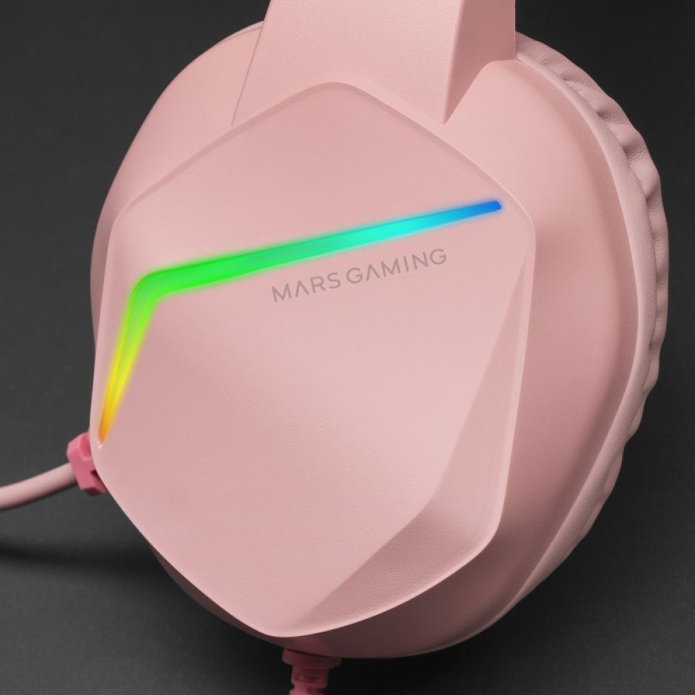 Mars Gaming - MH122 Rosa, Cascos Gaming FRGB Over Ear con Micrófono, Sonido HiFi, Cancelación de Sonido, Ultraligeros, PS4 PS5 X