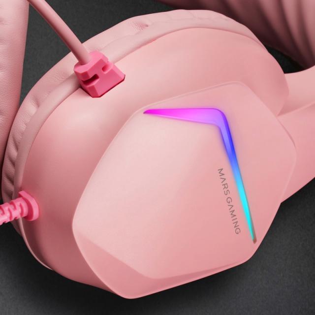 Mars Gaming - MH122 Rosa, Cascos Gaming FRGB Over Ear con Micrófono, Sonido HiFi, Cancelación de Sonido, Ultraligeros, PS4 PS5 X