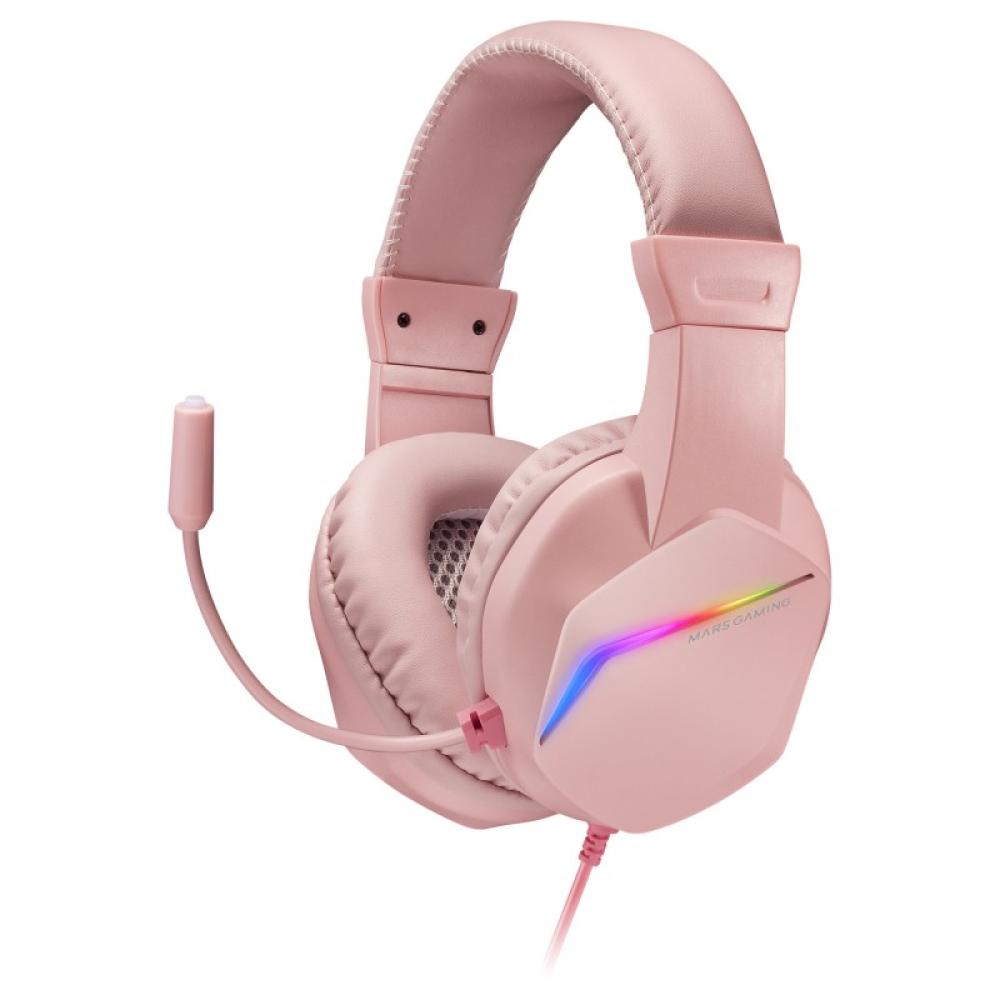 Mars Gaming - MH122 Rosa, Cascos Gaming FRGB Over Ear con Micrófono, Sonido HiFi, Cancelación de Sonido, Ultraligeros, PS4 PS5 X