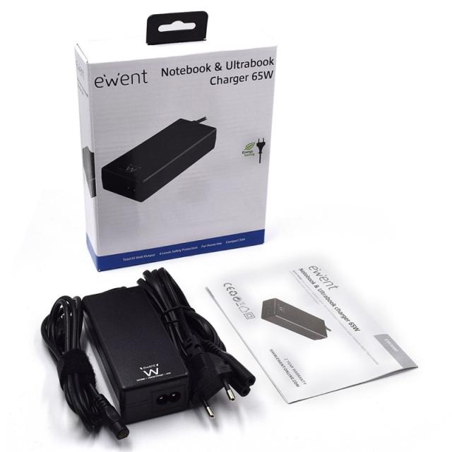 Ewent - EW3896 adaptador e inversor de corriente Interior 65 W Negro