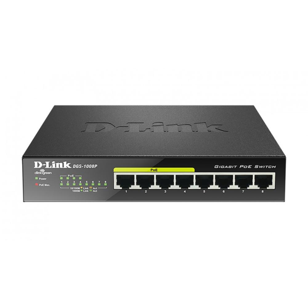 D-Link - DGS-1008P switch No administrado Gigabit Ethernet (10/100/1000) Energía sobre Ethernet (PoE) Negro