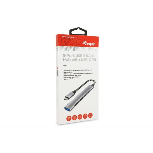 Equip - 128962 hub de interfaz USB 3.2 Gen 1 (3.1 Gen 1) Type-C 5000 Mbit/s Plata