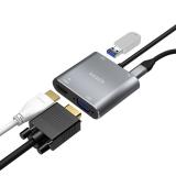 AISENS - Conversor USB-C a VGA/HDMI 4K/USB3.0/USB-C PD, USB-C/M-VGA/H-HDMI/H-USB-A/H-USB-C/H, Gris, 15CM