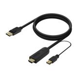 AISENS - Cable Conversor Activo HDMI 2.0 + USB Alim. a DISPLAYPORT V1.2, HDMI/M-USB/M-DP/M, Negro, 1.8M