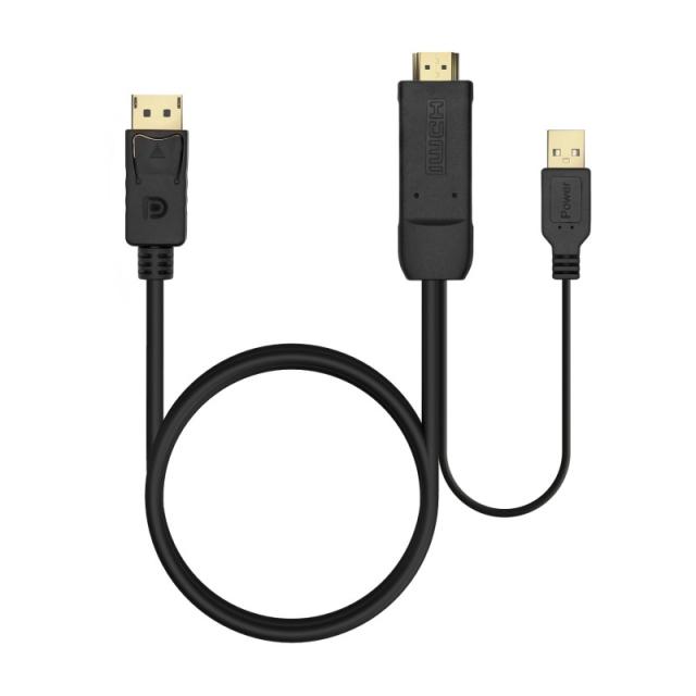 AISENS - Cable Conversor Activo HDMI 2.0 + USB Alim. a DISPLAYPORT V1.2, HDMI/M-USB/M-DP/M, Negro, 1.8M
